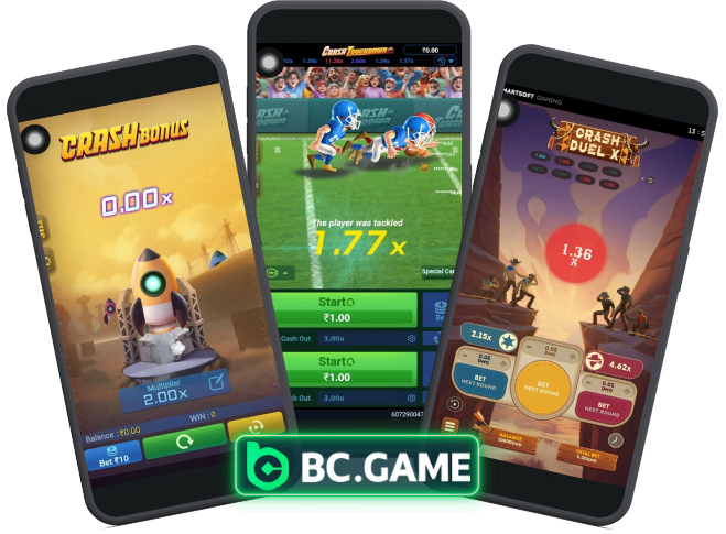 BC.Game crash games mobile interface on smartphone