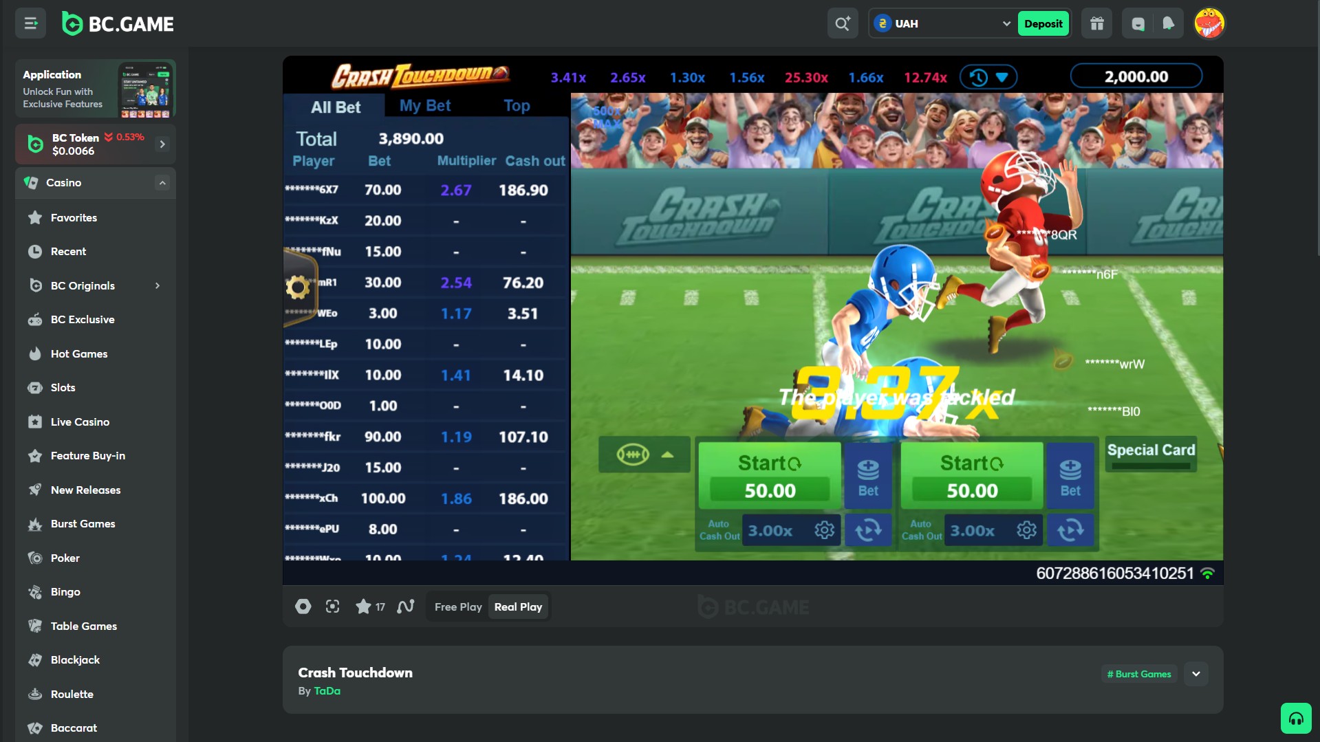 How to play crash games on BC.Game with betting panel and multiplier